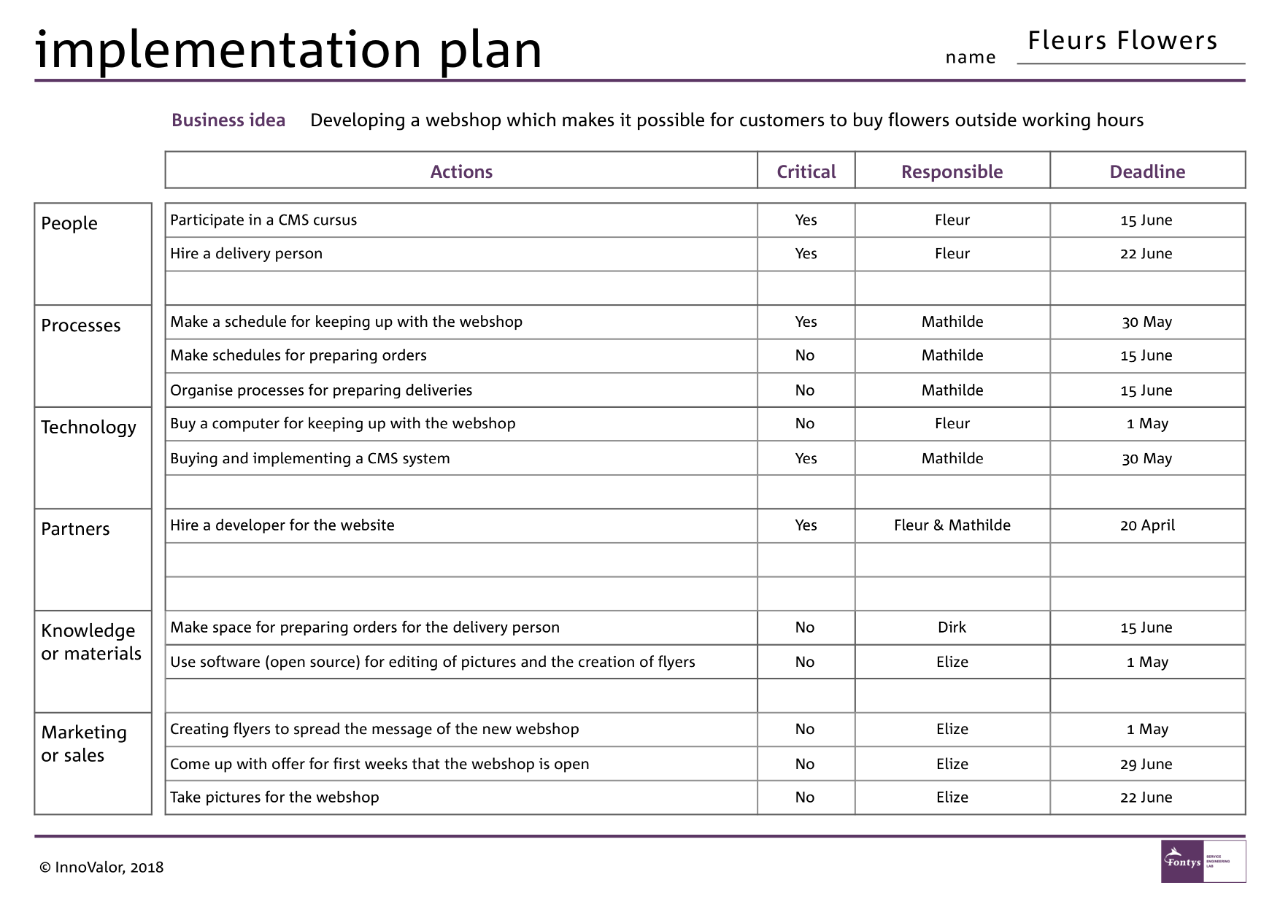 business plan and implementation example